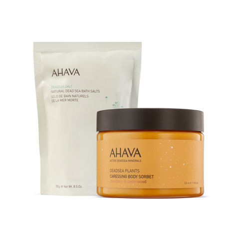 מארז ריטואל מרגיע AHAVA עם מוצרי טיפוח להרגעת הגוף והנפש.